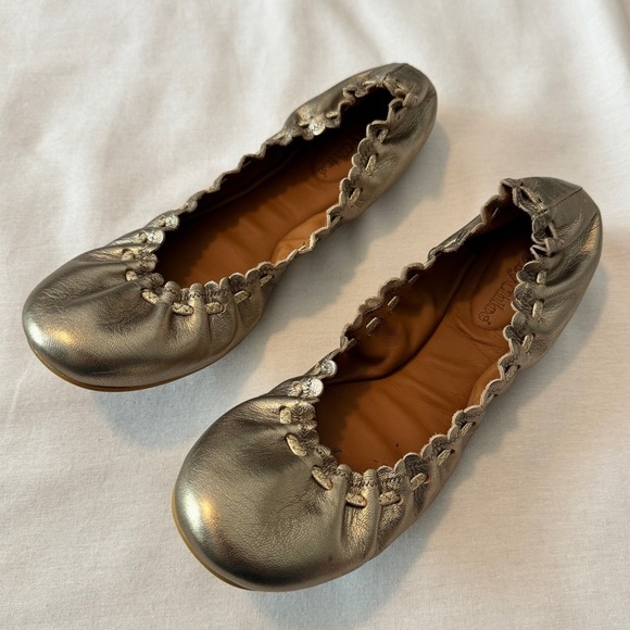 See by Chloe 37 Jane Ballet Flats ~ Scalloped Gold Metallic US 7